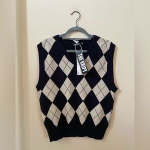 The Kript Argyle Sweater Vest Size M Black & Cream NWT